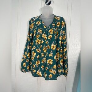 Andree by Unit Women’s Green Floral Long Sleeve Top Size Medium EUC